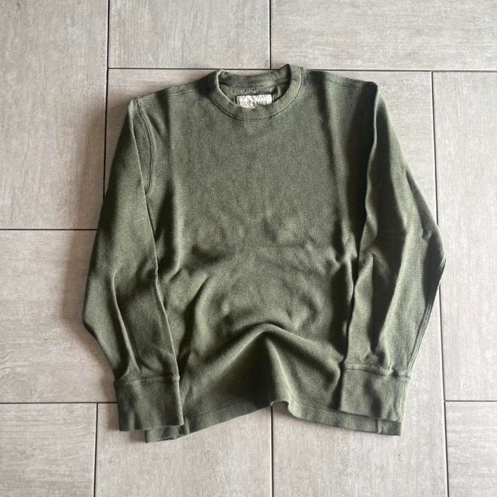 Eddie Bauer Mens Thermal Shirt Waffle Knit Long Sleeve Olive Green Crew Neck M